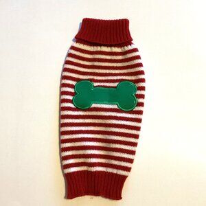 Christmas Red White Knit Dog Coat Turtleneck Small Dog Sweater Dog Bone Graphic